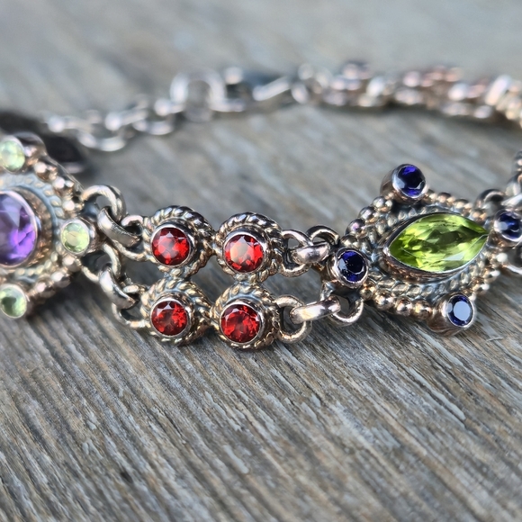 Nicky Butler 925 Sterling Silver Designer Amethyst Peridot Garnet Bracelet NB 💜 - Picture 5 of 16